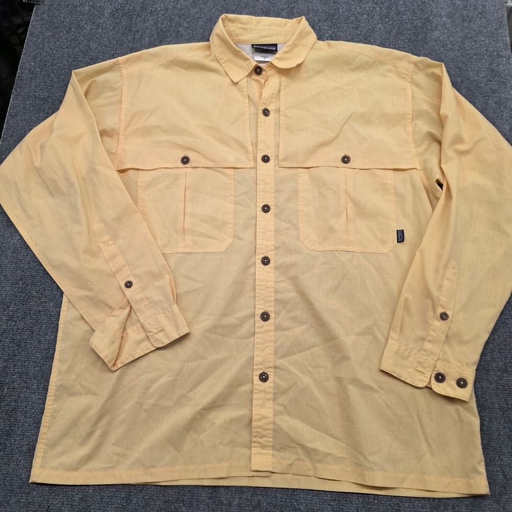 Patagonia Mens XL Yellow Plaid Tropical Flats Fishing Shirt Long Sleeve 82021SP